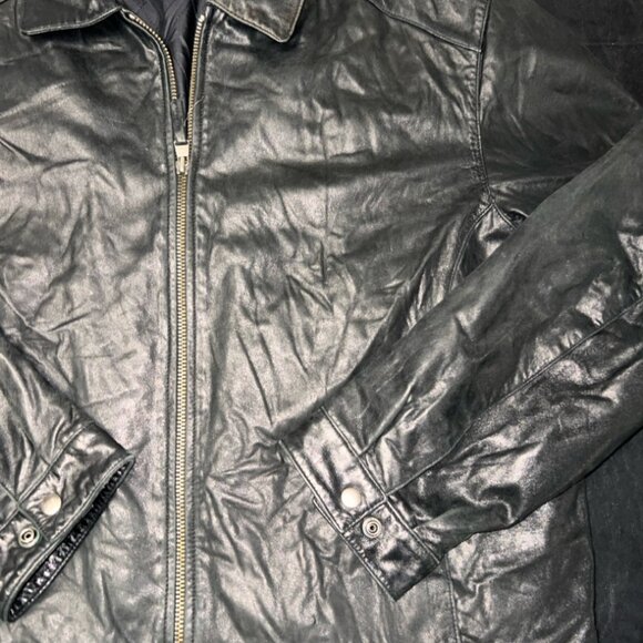 Merona Jacket Mens XL Black Soft Leather Full Zip Bomber Casual Outdoor (GS36) - Picture 3 of 7